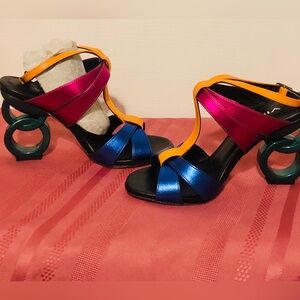 Vinci Leather Colorful Strappy Heels with Unique Design